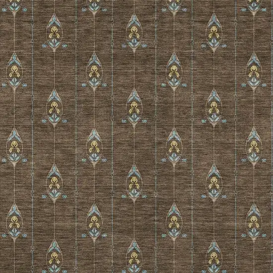 Chocolate And Gold Geometric Washable Indoor Outdoor Area Rug Photo 3