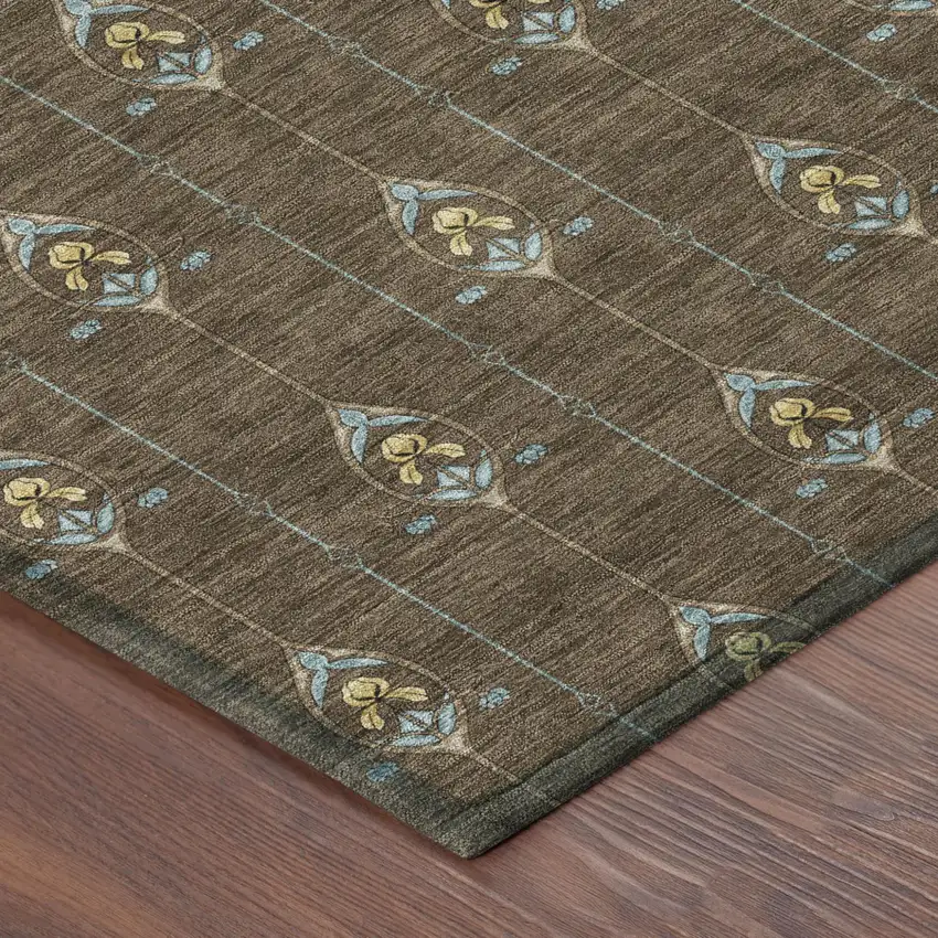 Chocolate And Gold Geometric Washable Indoor Outdoor Area Rug Photo 7