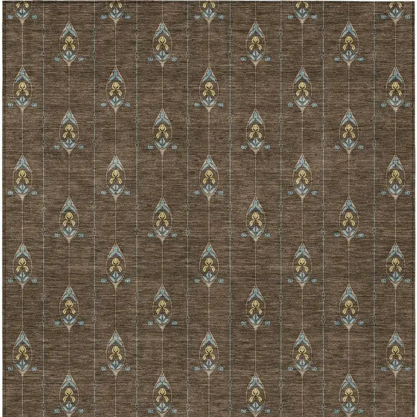 Chocolate And Gold Geometric Washable Indoor Outdoor Area Rug Photo 6