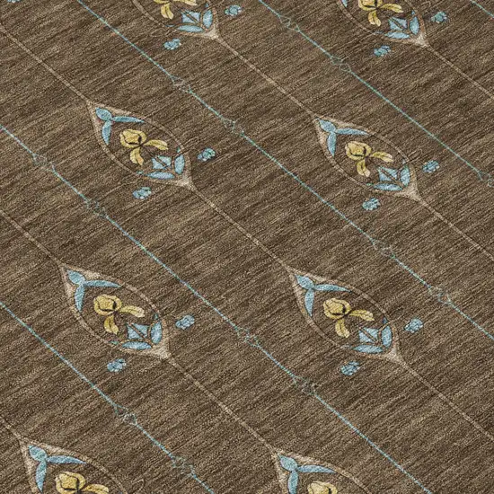 Chocolate And Gold Geometric Washable Indoor Outdoor Area Rug Photo 8