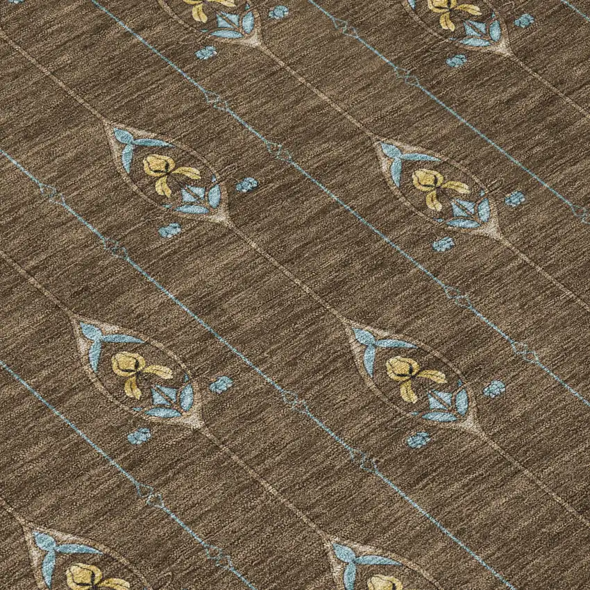 Chocolate And Gold Geometric Washable Indoor Outdoor Area Rug Photo 8