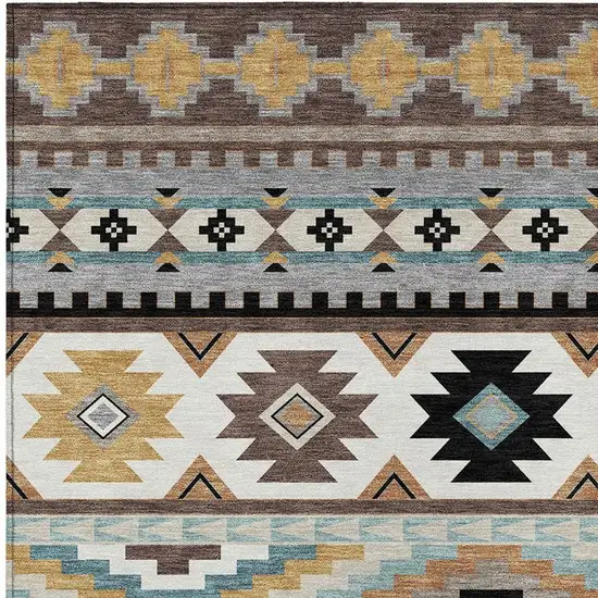 Chocolate And Gold Southwestern Washable Indoor Outdoor Area Rug Photo 2