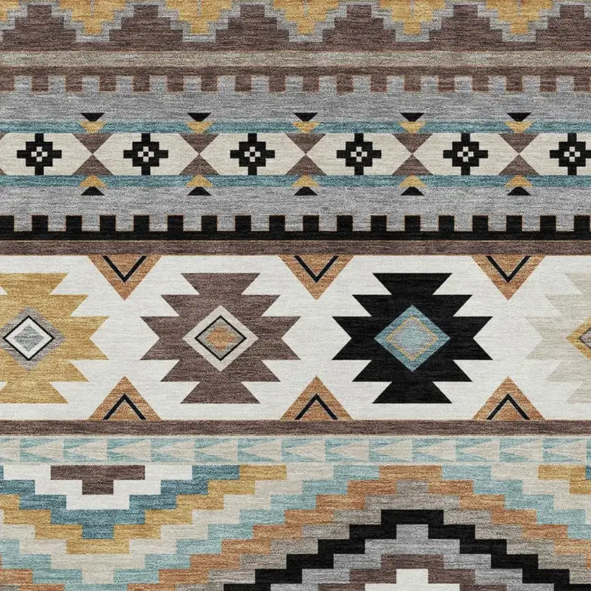Chocolate And Gold Southwestern Washable Indoor Outdoor Area Rug Photo 2