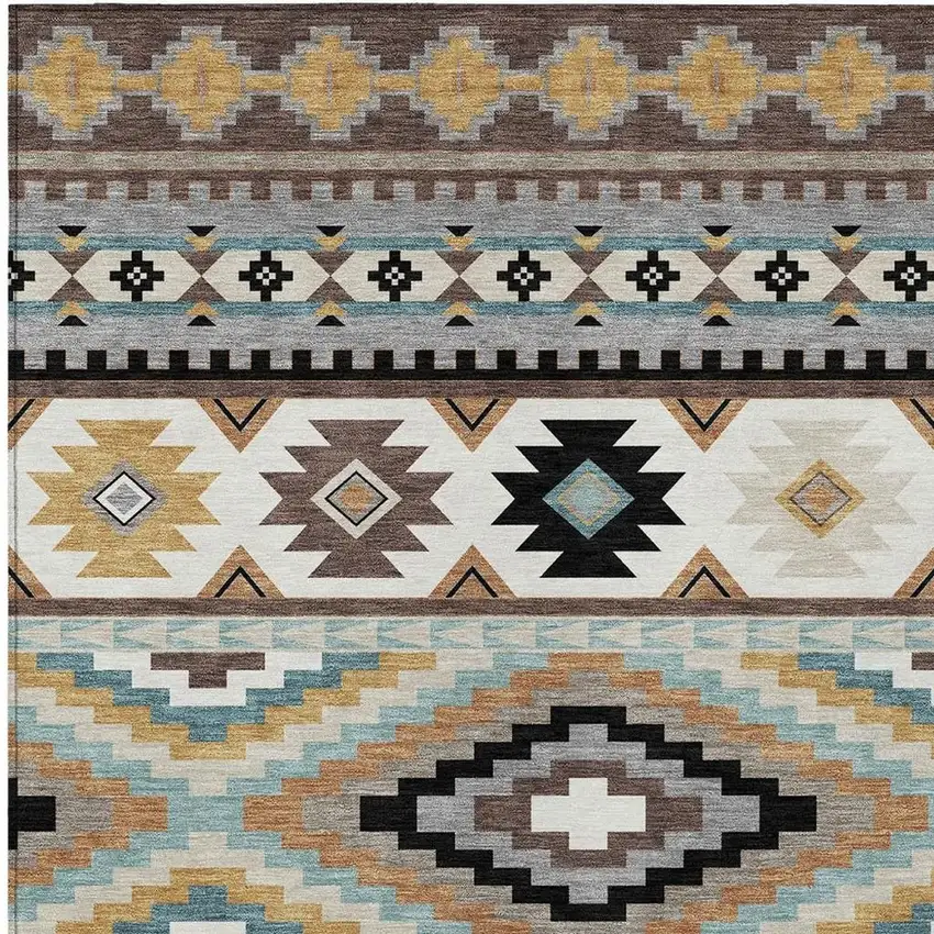 Chocolate And Gold Southwestern Washable Indoor Outdoor Area Rug Photo 3