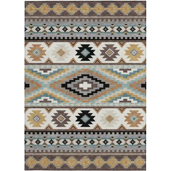 Chocolate And Gold Southwestern Washable Indoor Outdoor Area Rug Photo 3
