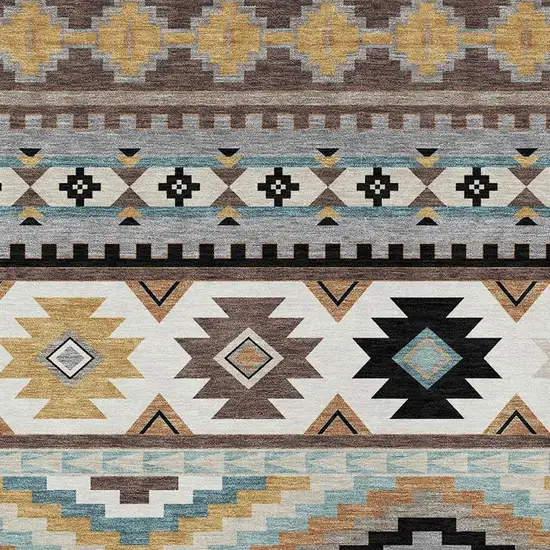 Chocolate And Gold Southwestern Washable Indoor Outdoor Area Rug Photo 2