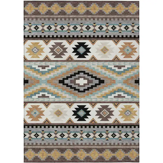 Chocolate And Gold Southwestern Washable Indoor Outdoor Area Rug Photo 1