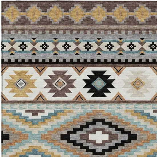 Chocolate And Gold Southwestern Washable Indoor Outdoor Area Rug Photo 3