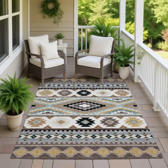 Chocolate And Gold Southwestern Washable Indoor Outdoor Area Rug Photo 7