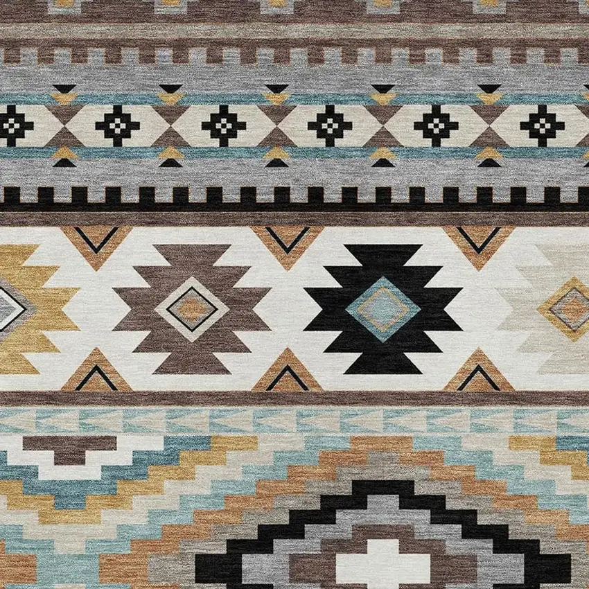 Chocolate And Gold Southwestern Washable Indoor Outdoor Area Rug Photo 2