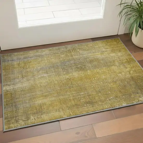 Chocolate And Gold Striped Washable Area Rug With UV Protection Photo 2