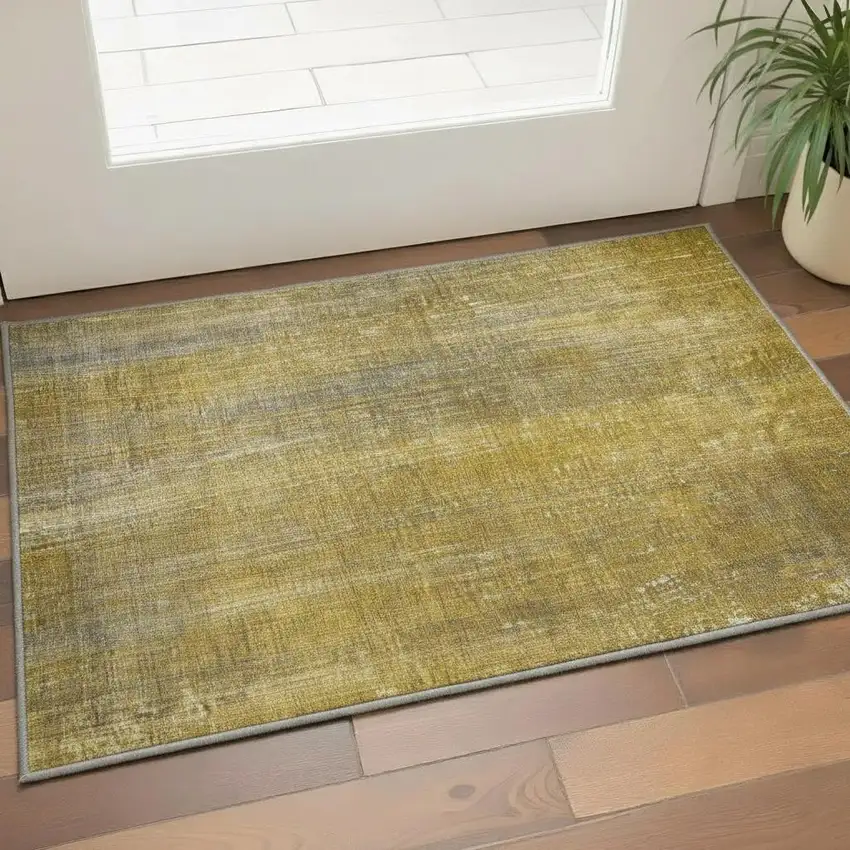 Chocolate And Gold Striped Washable Area Rug With UV Protection Photo 2