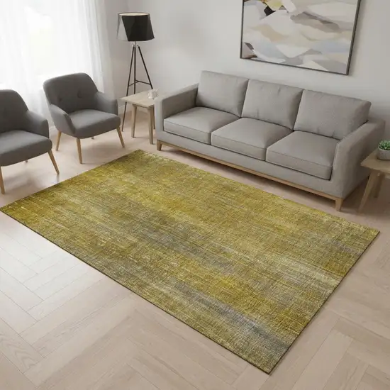 Chocolate And Gold Striped Washable Area Rug With UV Protection Photo 2