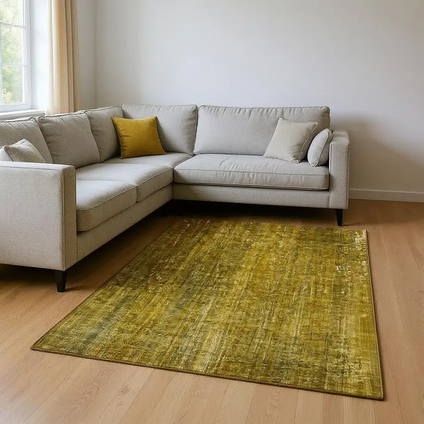 Chocolate And Gold Striped Washable Area Rug With UV Protection Photo 2