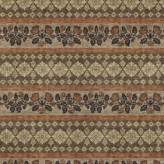 Chocolate And Gold Striped Washable Indoor Outdoor Area Rug Photo 3