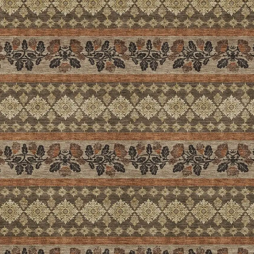 Chocolate And Gold Striped Washable Indoor Outdoor Area Rug Photo 3