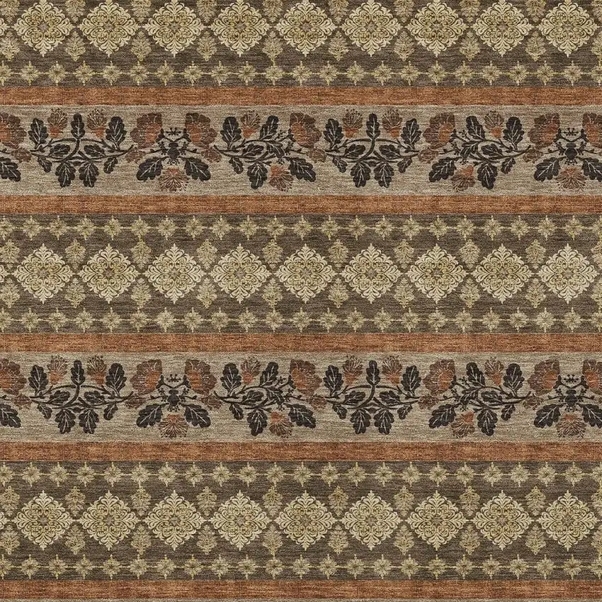 Chocolate And Gold Striped Washable Indoor Outdoor Area Rug Photo 2