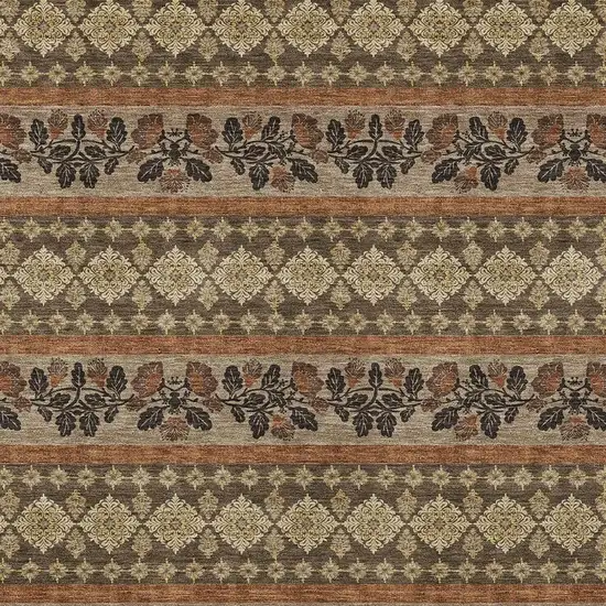 Chocolate And Gold Striped Washable Indoor Outdoor Area Rug Photo 2