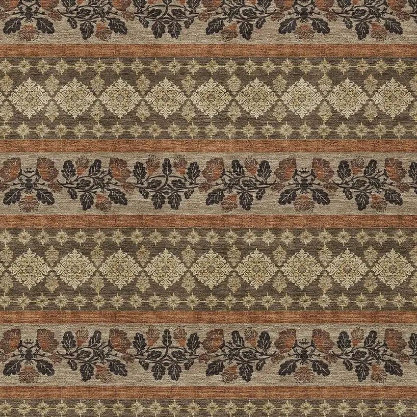 Chocolate And Gold Striped Washable Indoor Outdoor Area Rug Photo 2
