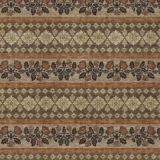 Chocolate And Gold Striped Washable Indoor Outdoor Area Rug Photo 2