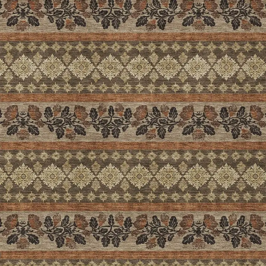 Chocolate And Gold Striped Washable Indoor Outdoor Area Rug Photo 2