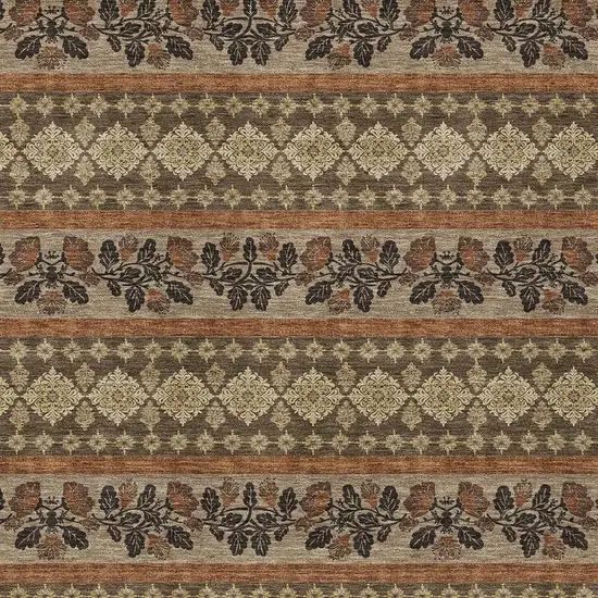 Chocolate And Gold Striped Washable Indoor Outdoor Area Rug Photo 2