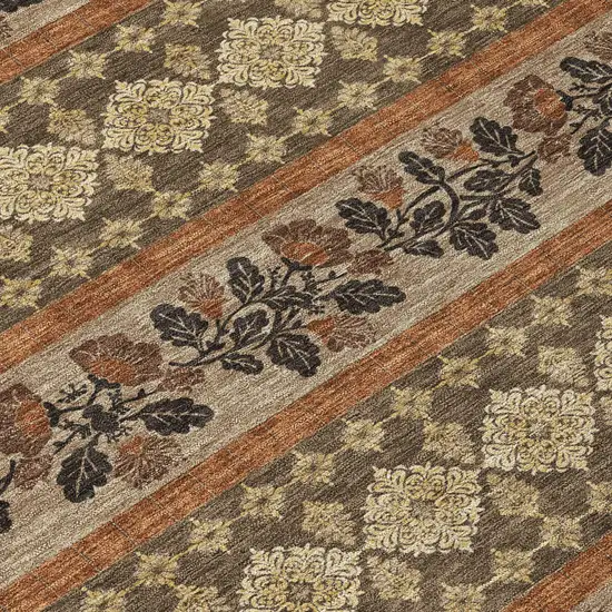 Chocolate And Gold Striped Washable Indoor Outdoor Area Rug Photo 9