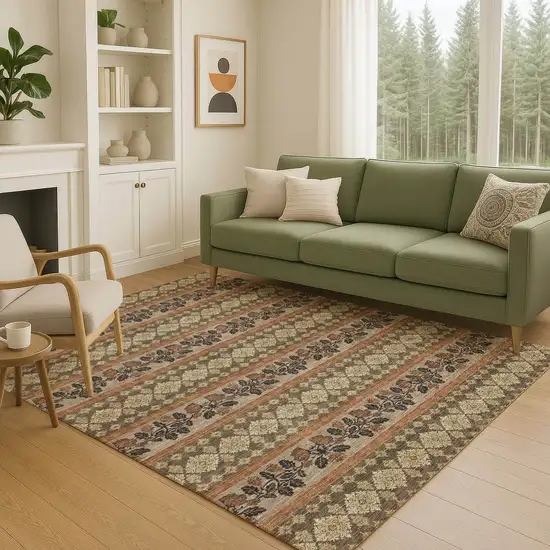 Chocolate And Gold Striped Washable Indoor Outdoor Area Rug Photo 5