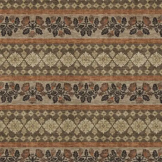 Chocolate And Gold Striped Washable Indoor Outdoor Area Rug Photo 2