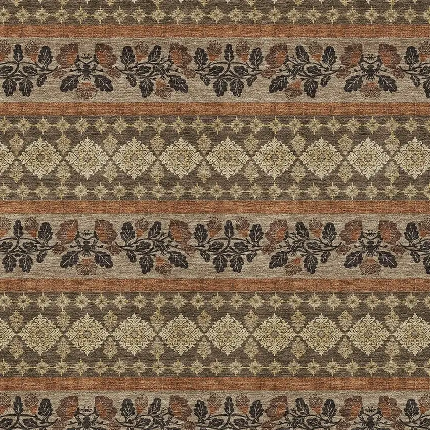 Chocolate And Gold Striped Washable Indoor Outdoor Area Rug Photo 2