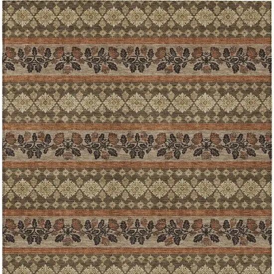 Chocolate And Gold Striped Washable Indoor Outdoor Area Rug Photo 3