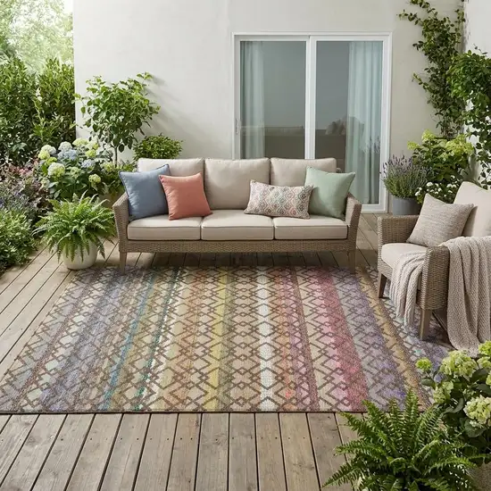 Chocolate And Gold Striped Washable Indoor Outdoor Area Rug Photo 1