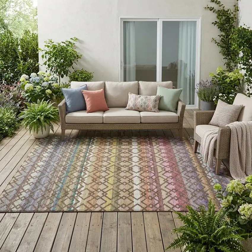 Chocolate And Gold Striped Washable Indoor Outdoor Area Rug Photo 1