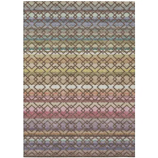 Chocolate And Gold Striped Washable Indoor Outdoor Area Rug Photo 2