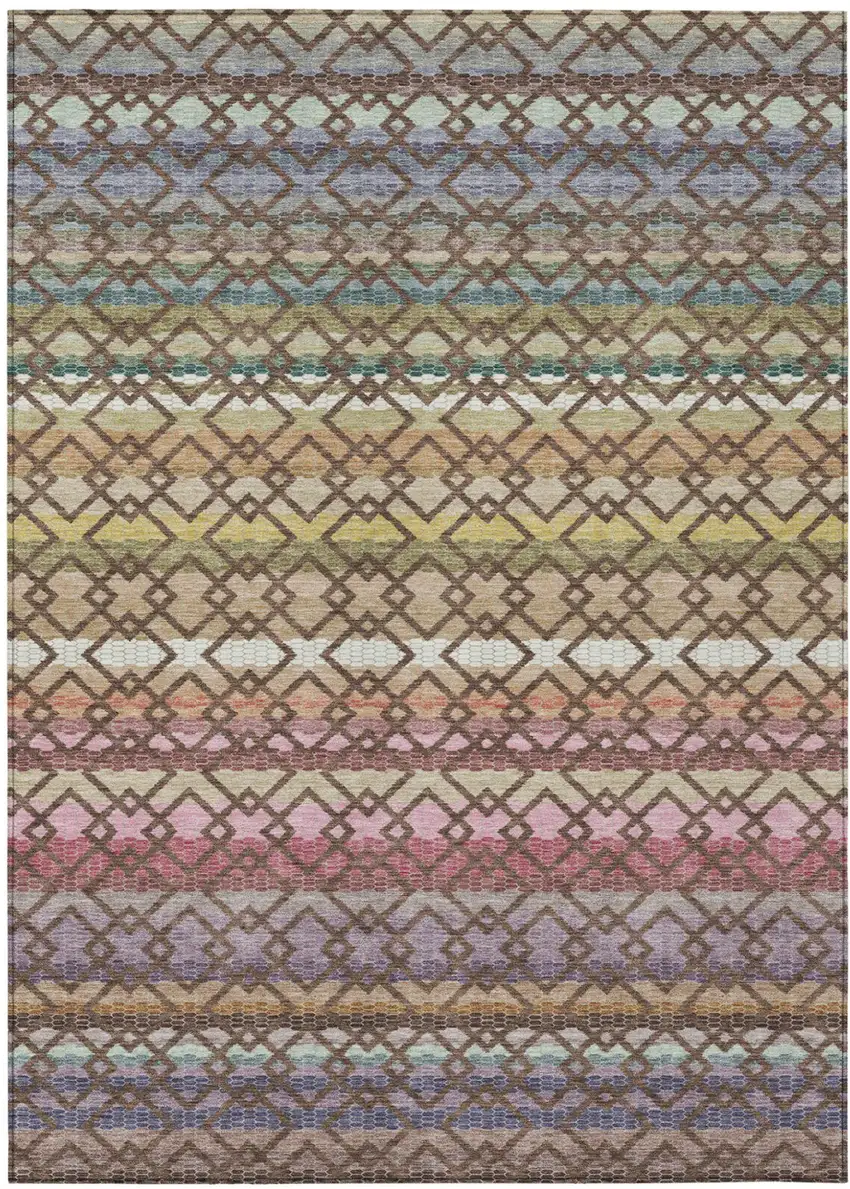 Chocolate And Gold Striped Washable Indoor Outdoor Area Rug Photo 2