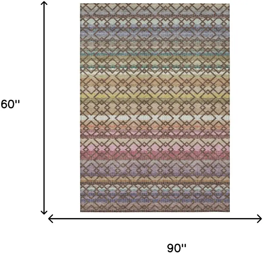 Chocolate And Gold Striped Washable Indoor Outdoor Area Rug Photo 7