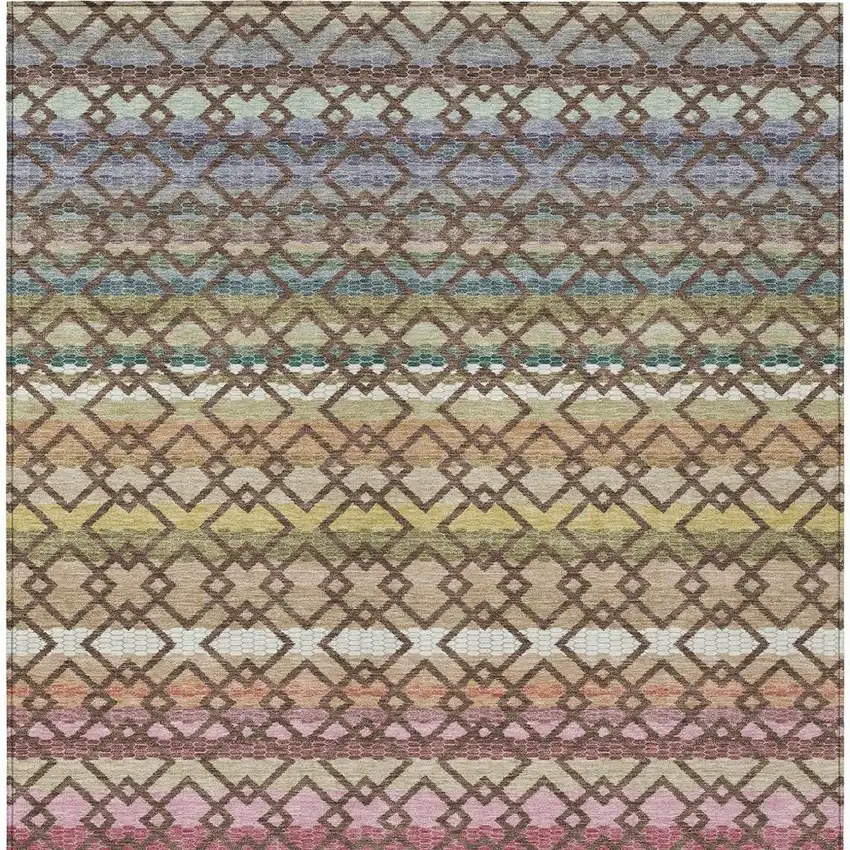 Chocolate And Gold Striped Washable Indoor Outdoor Area Rug Photo 4