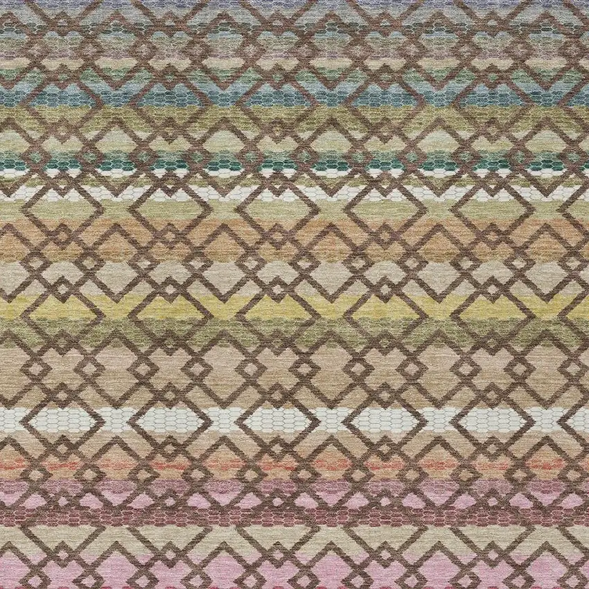 Chocolate And Gold Striped Washable Indoor Outdoor Area Rug Photo 3