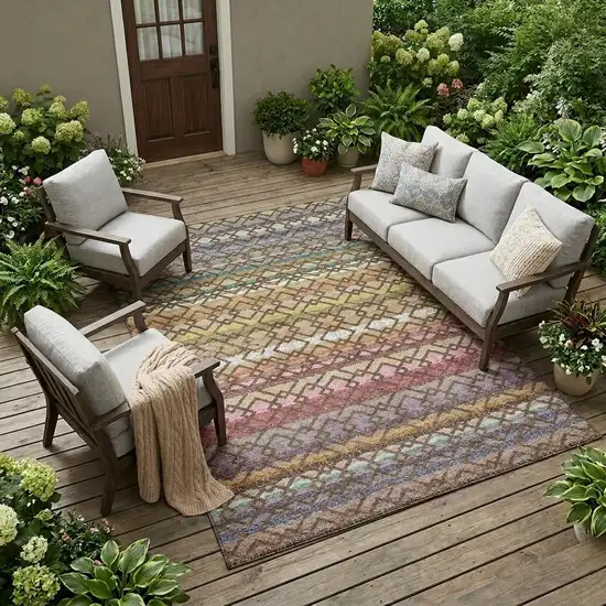 Chocolate And Gold Striped Washable Indoor Outdoor Area Rug Photo 1