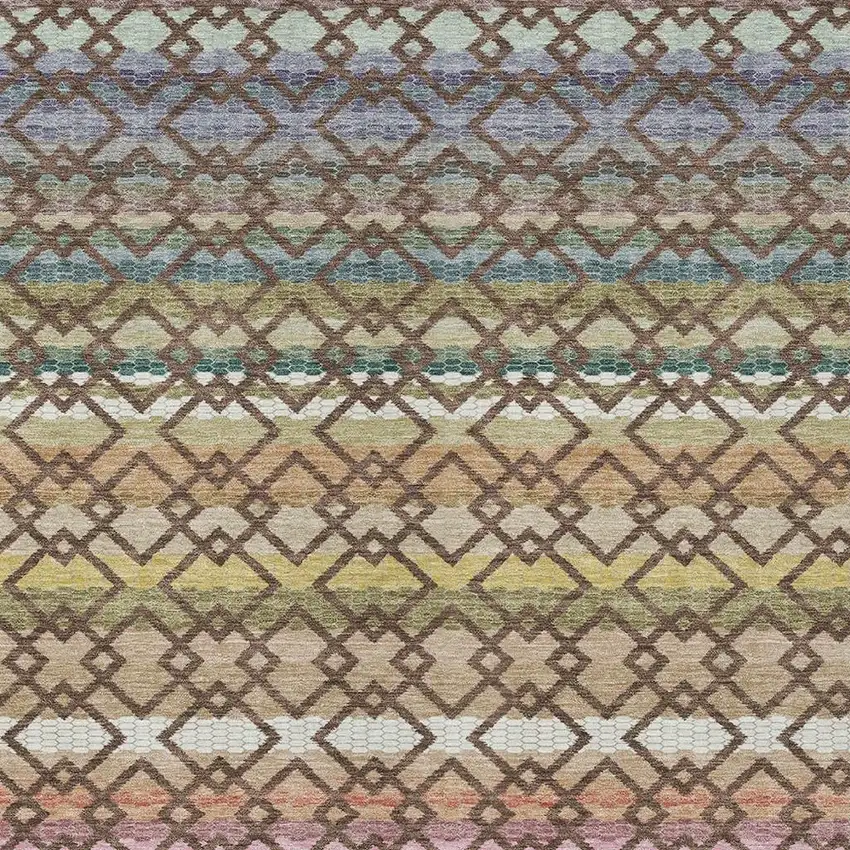 Chocolate And Gold Striped Washable Indoor Outdoor Area Rug Photo 3