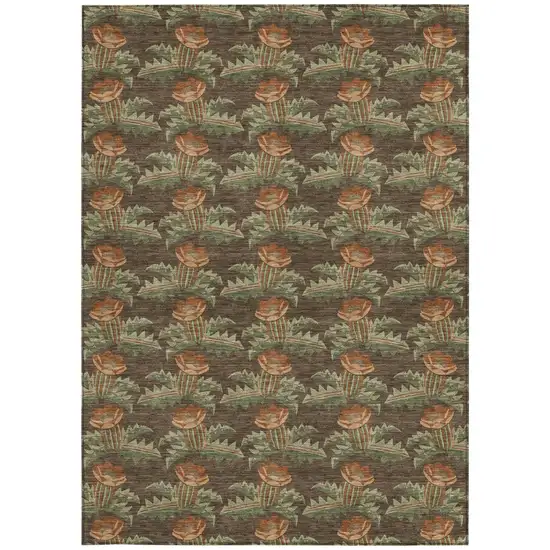 Chocolate And Graphite Floral Washable Indoor Outdoor Area Rug Photo 4