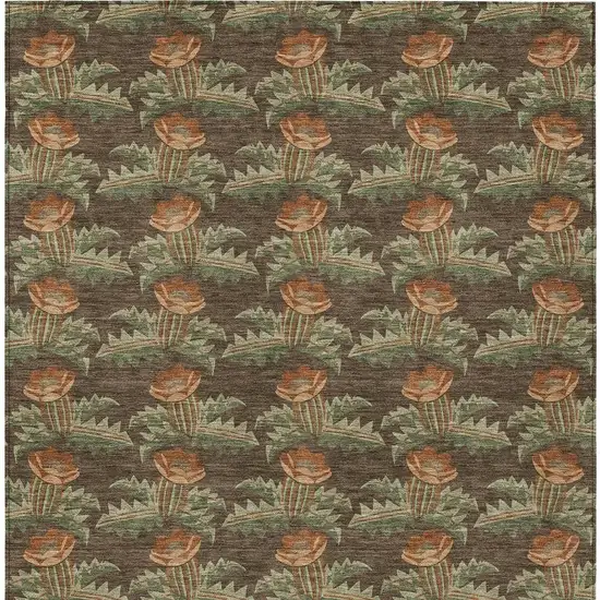 Chocolate And Graphite Floral Washable Indoor Outdoor Area Rug Photo 6