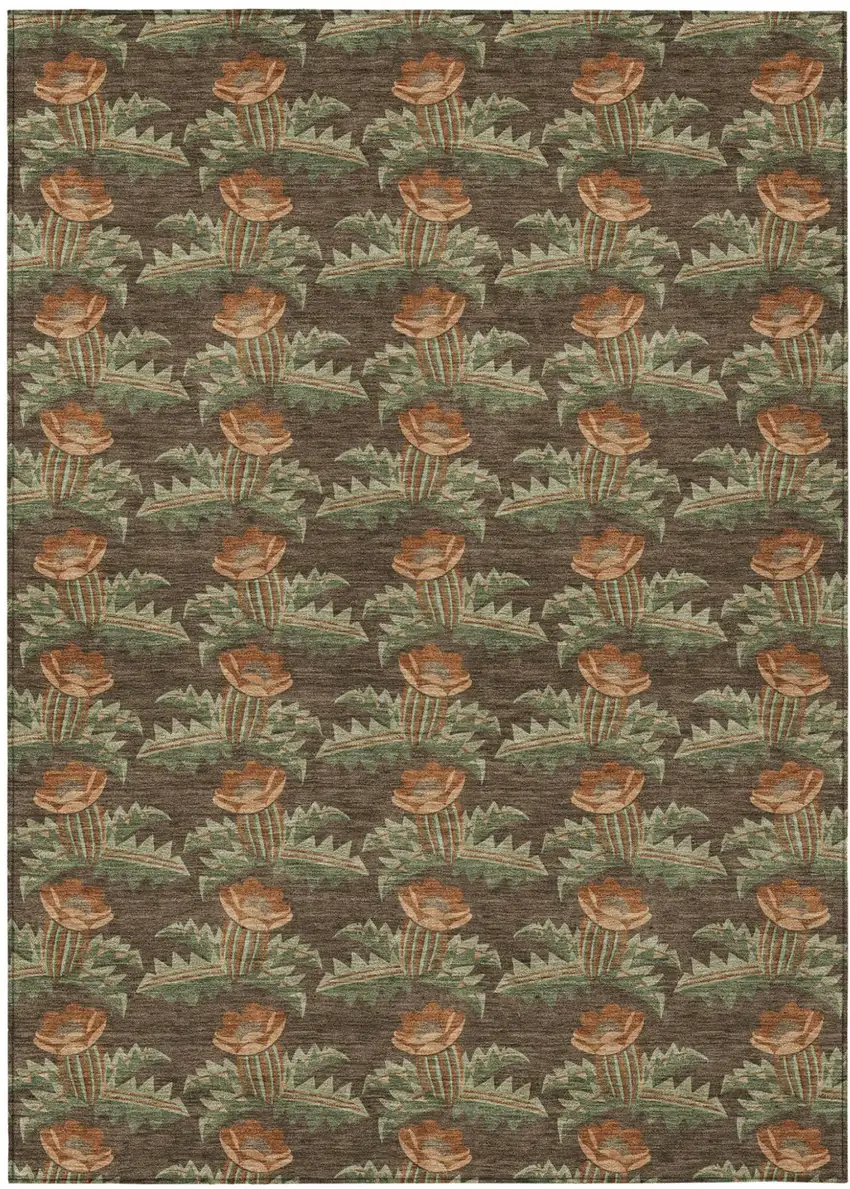 Chocolate And Graphite Floral Washable Indoor Outdoor Area Rug Photo 2