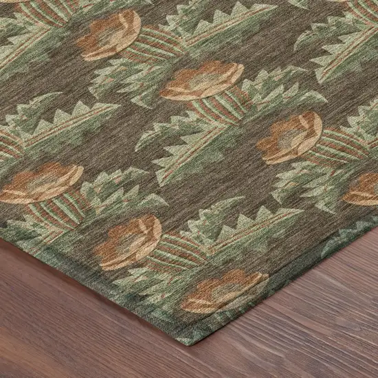 Chocolate And Graphite Floral Washable Indoor Outdoor Area Rug Photo 7