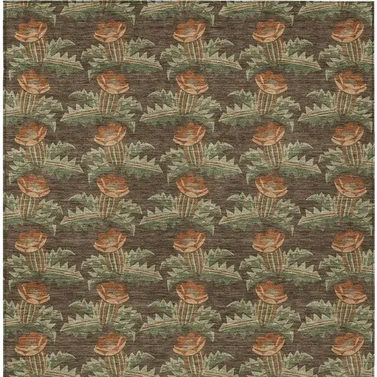 Chocolate And Graphite Floral Washable Indoor Outdoor Area Rug Photo 3