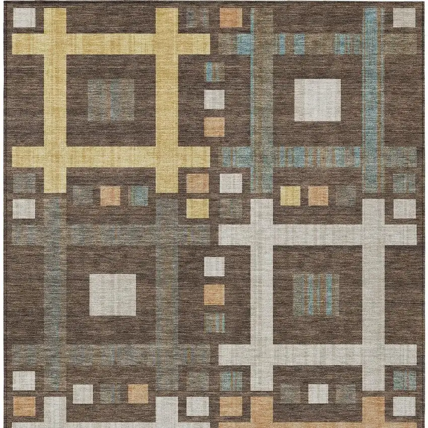Chocolate And Graphite Geometric Washable Indoor Outdoor Area Rug Photo 3
