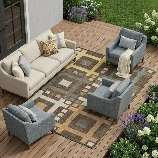 Chocolate And Graphite Geometric Washable Indoor Outdoor Area Rug Photo 1