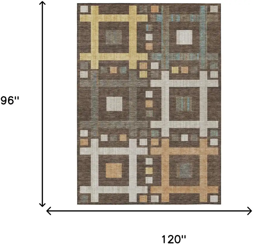 Chocolate And Graphite Geometric Washable Indoor Outdoor Area Rug Photo 7