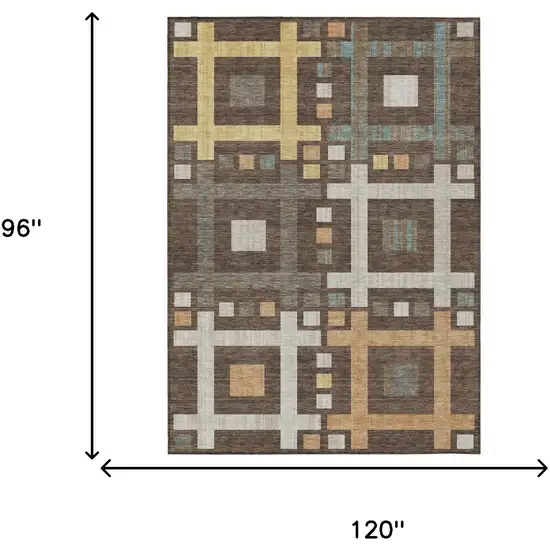 Chocolate And Graphite Geometric Washable Indoor Outdoor Area Rug Photo 7