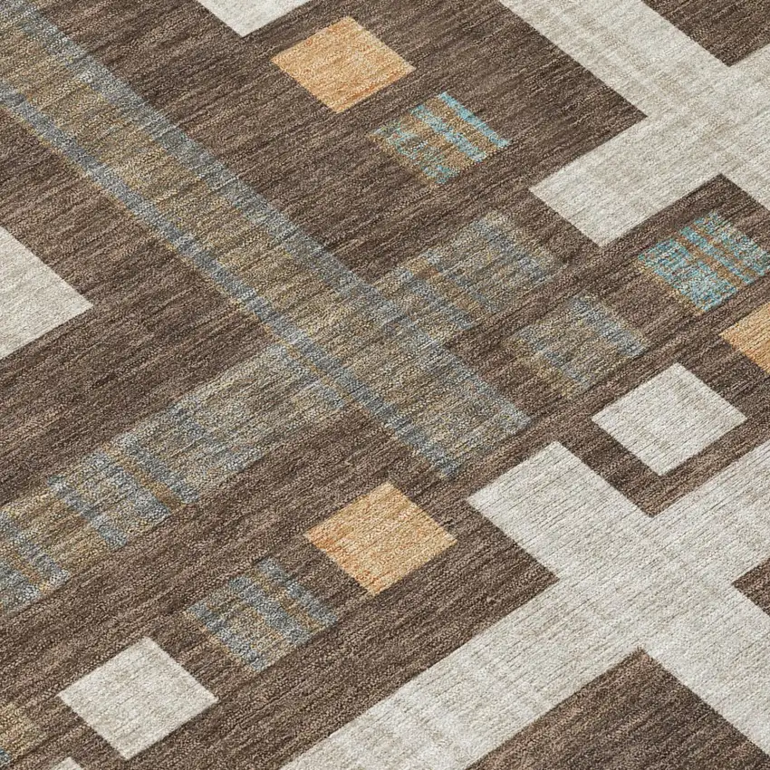 Chocolate And Graphite Geometric Washable Indoor Outdoor Area Rug Photo 6